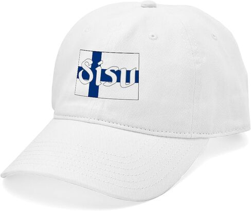 Cafepress الفنلندية Sisu (العلم الفنلندي) قبعة فريدة من نوعها قابلة للتعديل قبعة البيسبول أبيض in Saudi Arabia