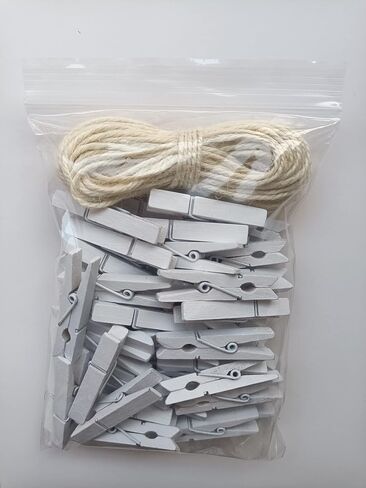 1.9 Inch White Small Clothes Pins Paper Picture School Work Holders Baby Shower Clothing Line Clips with Twine Pack 50 in Kuwait