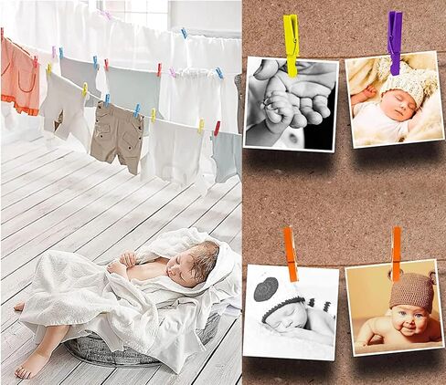 1.9 Inch White Small Clothes Pins Paper Picture School Work Holders Baby Shower Clothing Line Clips with Twine Pack 50 in Kuwait