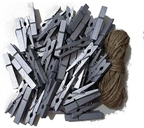 1.9 Inch White Small Clothes Pins Paper Picture School Work Holders Baby Shower Clothing Line Clips with Twine Pack 50 in Kuwait