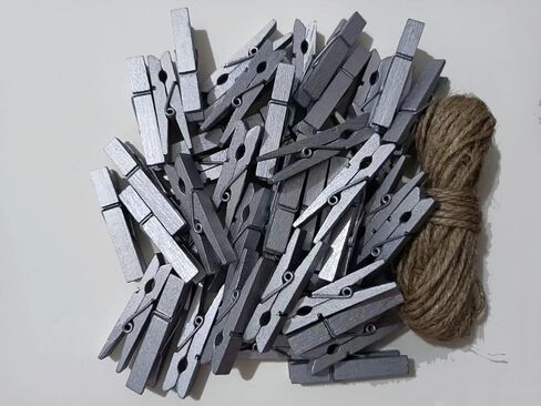 1.9 Inch White Small Clothes Pins Paper Picture School Work Holders Baby Shower Clothing Line Clips with Twine Pack 50 in Kuwait