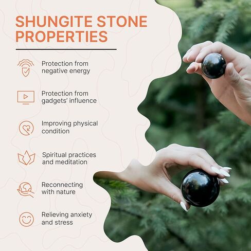 تراث Karelian 30 مم 1.2 بوصة كرة بلورية واضحة مع الخشب حامل الحجر السوداء الكرة السوداء Fengshui shungite كرات S584 in Kuwait