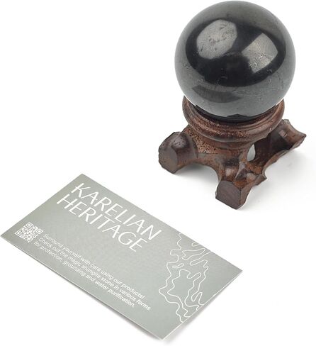 تراث Karelian 30 مم 1.2 بوصة كرة بلورية واضحة مع الخشب حامل الحجر السوداء الكرة السوداء Fengshui shungite كرات S584 in Kuwait