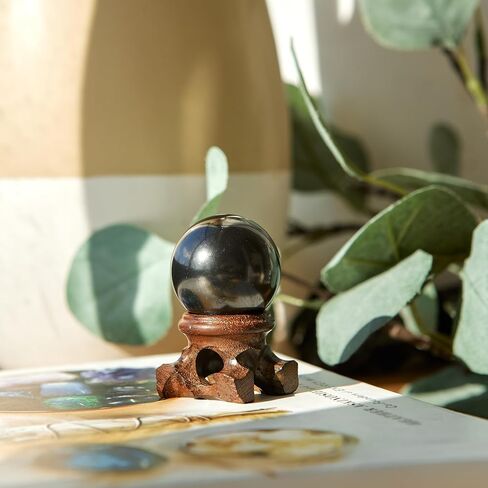 تراث Karelian 30 مم 1.2 بوصة كرة بلورية واضحة مع الخشب حامل الحجر السوداء الكرة السوداء Fengshui shungite كرات S584 in Kuwait