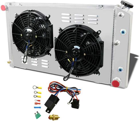 Alloyworks 4 Row Aluminium Shawatiator SHORD FAN RELAY KIT لعام 1968-1990 CHEVY C K SERIES 10 20 30 Pickup Chevelle El Camino Buick GMC V8 في MT 28 "Cross Crosswow Wide in Saudi Arabia