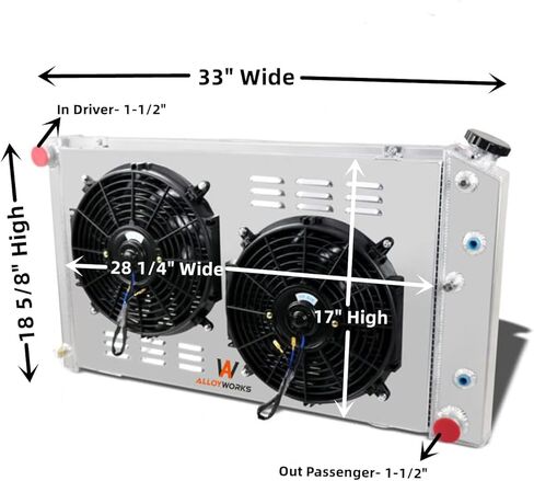 Alloyworks 4 Row Aluminium Shawatiator SHORD FAN RELAY KIT لعام 1968-1990 CHEVY C K SERIES 10 20 30 Pickup Chevelle El Camino Buick GMC V8 في MT 28 "Cross Crosswow Wide in Saudi Arabia