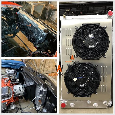 Alloyworks 4 Row Aluminium Shawatiator SHORD FAN RELAY KIT لعام 1968-1990 CHEVY C K SERIES 10 20 30 Pickup Chevelle El Camino Buick GMC V8 في MT 28 "Cross Crosswow Wide in Saudi Arabia