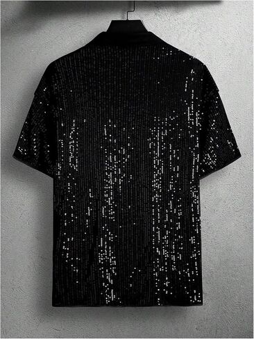 Men's Sequin Button Down Shirts Sparkle 70s Disco Short Sleeve Party Shirt Tops in Saudi Arabia