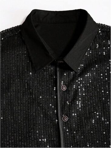 Men's Sequin Button Down Shirts Sparkle 70s Disco Short Sleeve Party Shirt Tops in Saudi Arabia