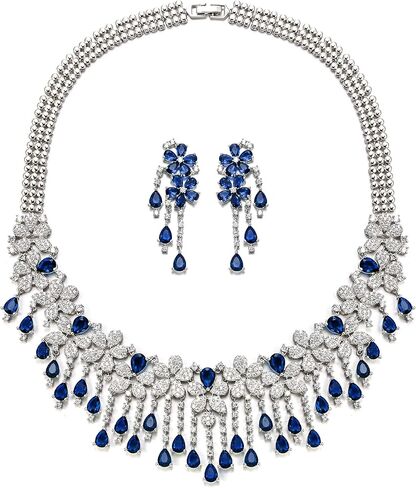 المجوهرات الزفاف الإيمان من أي وقت مضى لعروس العروس ، والزركوني الأنيق Zirconia birthstone كتلة زهرة دمعة الزفاف حزب الزفاف مجموعات أقراط للنساء in Saudi Arabia