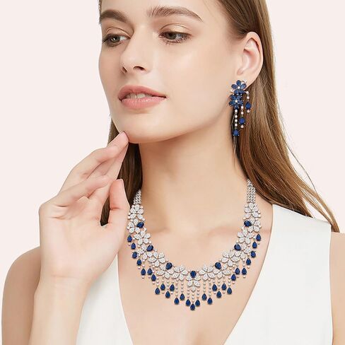 المجوهرات الزفاف الإيمان من أي وقت مضى لعروس العروس ، والزركوني الأنيق Zirconia birthstone كتلة زهرة دمعة الزفاف حزب الزفاف مجموعات أقراط للنساء in Saudi Arabia