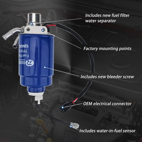 Fuel Filter Assembly Replacement for 2005-2012 Chevy Silverado 2500HD/3500HD & GMC Sierra 2500HD/3500HD - Direct Fit TP3018 Filter with Aluminum Housing & WIF Sensor - Replaces OEM 12642623, 12639448 in Saudi Arabia