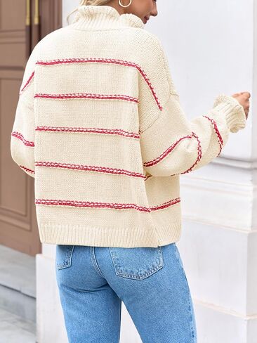 Saodimallsu Womens Striped Cardigan Sweaters Button Up Ruffle Open Front Chunky Knit Loose Fall Sweater Coats in Saudi Arabia