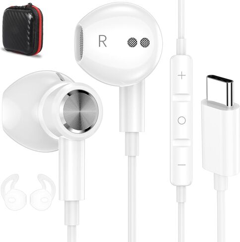 USB C Headphones Magnetic USB-C Wired Earbuds HiFi Stereo Type C Earphones Microphone Volume Control for iPhone 16 Pro 15 Plus iPad 10,Samsung Galaxy,Google Pixel,Motorola Edge/Razr,Oneplus,Lake-Blue in Kuwait