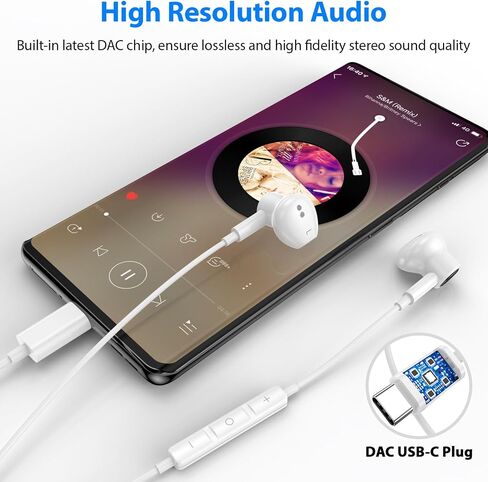 USB C Headphones Magnetic USB-C Wired Earbuds HiFi Stereo Type C Earphones Microphone Volume Control for iPhone 16 Pro 15 Plus iPad 10,Samsung Galaxy,Google Pixel,Motorola Edge/Razr,Oneplus,Lake-Blue in Kuwait