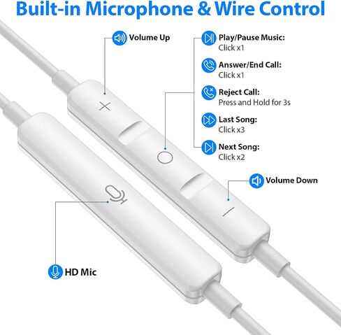 USB C Headphones Magnetic USB-C Wired Earbuds HiFi Stereo Type C Earphones Microphone Volume Control for iPhone 16 Pro 15 Plus iPad 10,Samsung Galaxy,Google Pixel,Motorola Edge/Razr,Oneplus,Lake-Blue in Kuwait