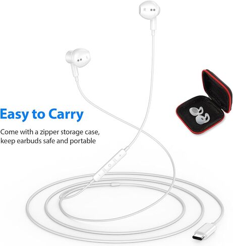 USB C Headphones Magnetic USB-C Wired Earbuds HiFi Stereo Type C Earphones Microphone Volume Control for iPhone 16 Pro 15 Plus iPad 10,Samsung Galaxy,Google Pixel,Motorola Edge/Razr,Oneplus,Lake-Blue in Kuwait