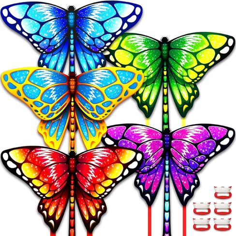 Hymaz 5 Pack Kites- Easy to Fly Butterfly Kite for Kids Ages 3-5 4-8 & Adults Beach Lawn Family Party Favor, Flying Kite Outdoor Toys for Boys Girls Age 3 4 5 6 7 8 9 10+ Years Old Birthday Gifts in Kuwait
