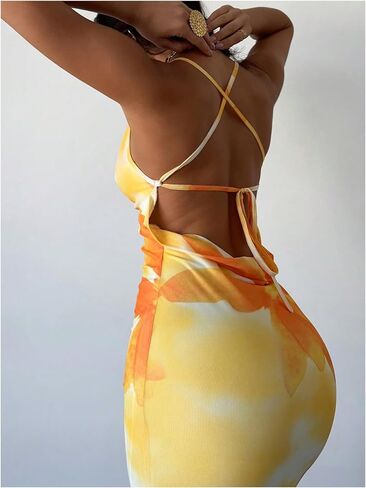 Gorglitter Women's Floral Mesh Bodycon Fishtail Maxi Dresses Open Bow Bow Tie Boy Birthth in Kuwait