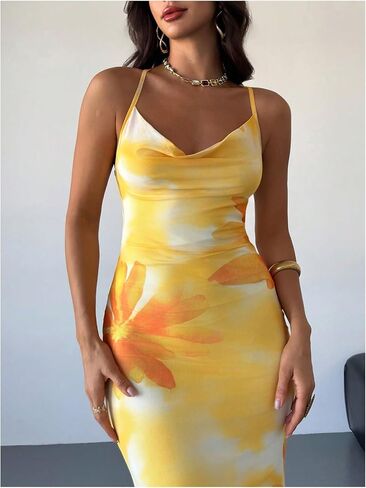 Gorglitter Women's Floral Mesh Bodycon Fishtail Maxi Dresses Open Bow Bow Tie Boy Birthth in Kuwait