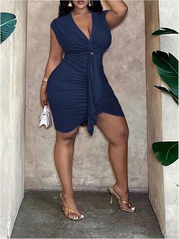 Floerns Women's Plus Size Dolman Sleeve V Neck Ruched Party Dress Draped Bodycon Mini Dress in Kuwait