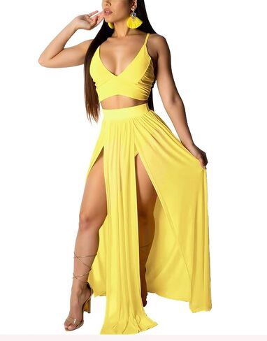 Aro Lora Women's Sexy V Neck Floral Printed Side Slit Two-Piece Maxi Dress in Kuwait