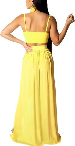 Aro Lora Women's Sexy V Neck Floral Printed Side Slit Two-Piece Maxi Dress in Kuwait