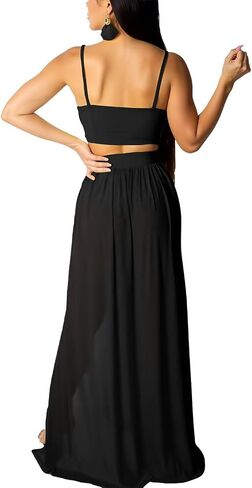 Aro Lora Women's Sexy V Neck Floral Printed Side Slit Two-Piece Maxi Dress in Kuwait