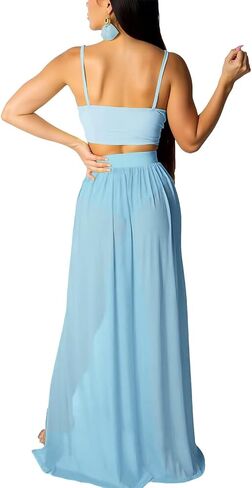 Aro Lora Women's Sexy V Neck Floral Printed Side Slit Two-Piece Maxi Dress in Kuwait