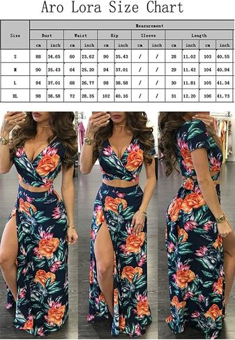 Aro Lora Women's Sexy V Neck Floral Printed Side Slit Two-Piece Maxi Dress in Kuwait