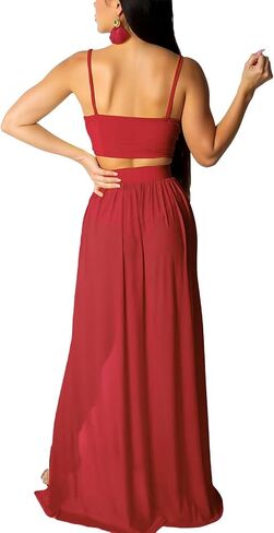 Aro Lora Women's Sexy V Neck Floral Printed Side Slit Two-Piece Maxi Dress in Kuwait