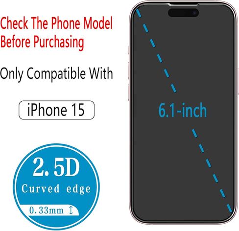 (عبوة من قطعتين) من HPTech واقي شاشة لهاتف iPhone 15 Plus [6.7 بوصة]، سهل التركيب، خالٍ من الفقاعات، صلابة 9H in Kuwait