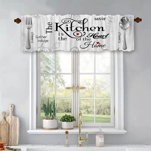 Farmhouse Rustic Curtain Valance 1 Panel 54x18 Inch for Window Treatments Vintage Fork Spoon Retro Kitchen Treatment Barn Country Wooden Wood Plank Window Drapes for Bathroom Living Room in Saudi Arabia