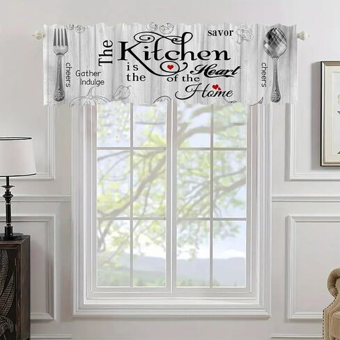 Farmhouse Rustic Curtain Valance 1 Panel 54x18 Inch for Window Treatments Vintage Fork Spoon Retro Kitchen Treatment Barn Country Wooden Wood Plank Window Drapes for Bathroom Living Room in Saudi Arabia