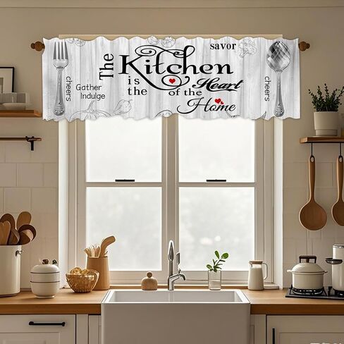 Farmhouse Rustic Curtain Valance 1 Panel 54x18 Inch for Window Treatments Vintage Fork Spoon Retro Kitchen Treatment Barn Country Wooden Wood Plank Window Drapes for Bathroom Living Room in Saudi Arabia