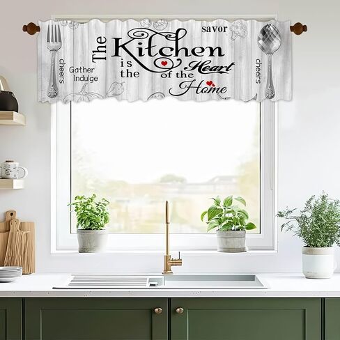 Farmhouse Rustic Curtain Valance 1 Panel 54x18 Inch for Window Treatments Vintage Fork Spoon Retro Kitchen Treatment Barn Country Wooden Wood Plank Window Drapes for Bathroom Living Room in Saudi Arabia