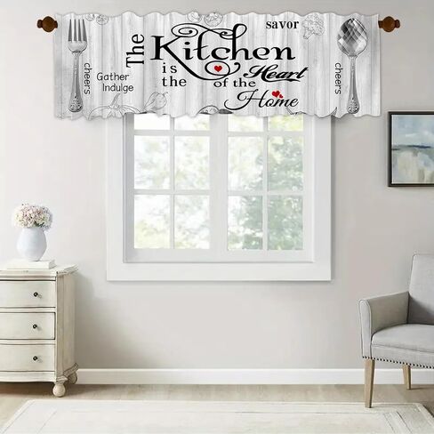 Farmhouse Rustic Curtain Valance 1 Panel 54x18 Inch for Window Treatments Vintage Fork Spoon Retro Kitchen Treatment Barn Country Wooden Wood Plank Window Drapes for Bathroom Living Room in Saudi Arabia