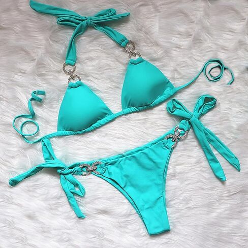 Lisa Colly Women's Sexy Swimwear Two Piece Bikini Bathing Suits Crystal Diamond Bikini Halter Swimsuit in Saudi Arabia