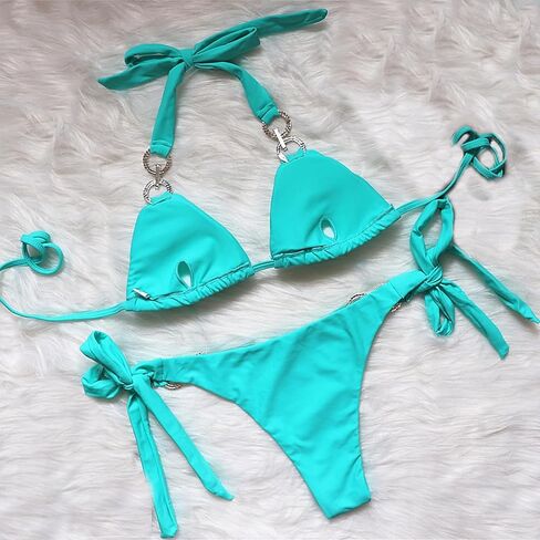 Lisa Colly Women's Sexy Swimwear Two Piece Bikini Bathing Suits Crystal Diamond Bikini Halter Swimsuit in Saudi Arabia