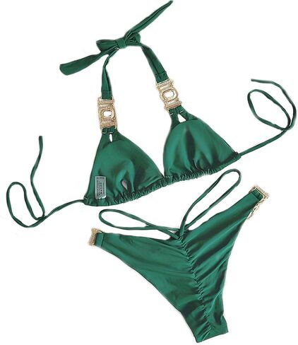 Lisa Colly Women's Sexy Swimwear Two Piece Bikini Bathing Suits Crystal Diamond Bikini Halter Swimsuit in Saudi Arabia