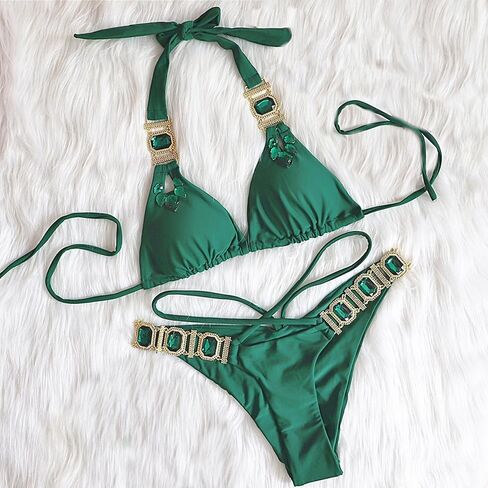 Lisa Colly Women's Sexy Swimwear Two Piece Bikini Bathing Suits Crystal Diamond Bikini Halter Swimsuit in Saudi Arabia