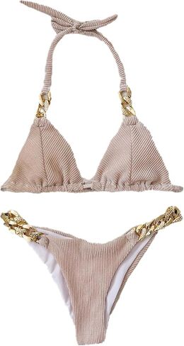 Lisa Colly Women's Sexy Swimwear Two Piece Bikini Bathing Suits Crystal Diamond Bikini Halter Swimsuit in Saudi Arabia