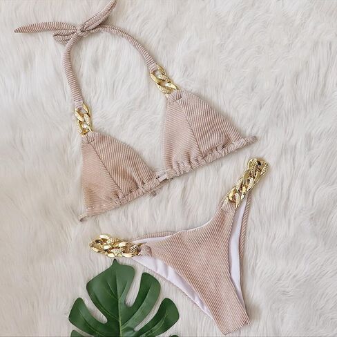 Lisa Colly Women's Sexy Swimwear Two Piece Bikini Bathing Suits Crystal Diamond Bikini Halter Swimsuit in Saudi Arabia