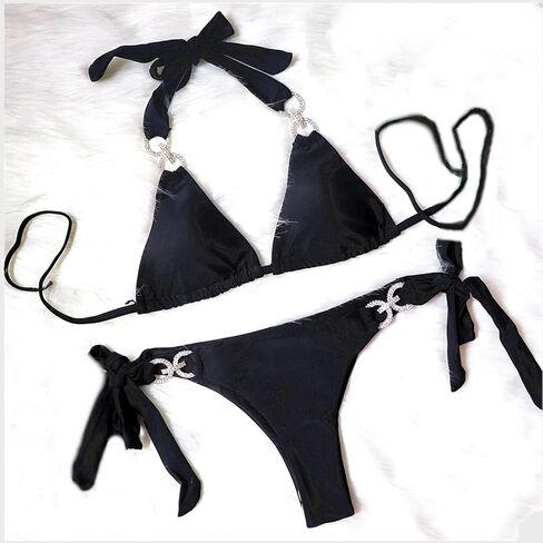 Lisa Colly Women's Sexy Swimwear Two Piece Bikini Bathing Suits Crystal Diamond Bikini Halter Swimsuit in Kuwait