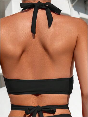 SweatyRocks Women's Criss Cross Halter Bikini Set High Waisted Bathing Suit with Boyshorts in Saudi Arabia