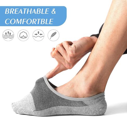 Sunm Boutique Men's No Show Socks 3/6 أزواج منخفضة الجوارب القطن غير المرئية لليافير مع مقابض غير قسيمة حجم 6-10/10-13 in Kuwait