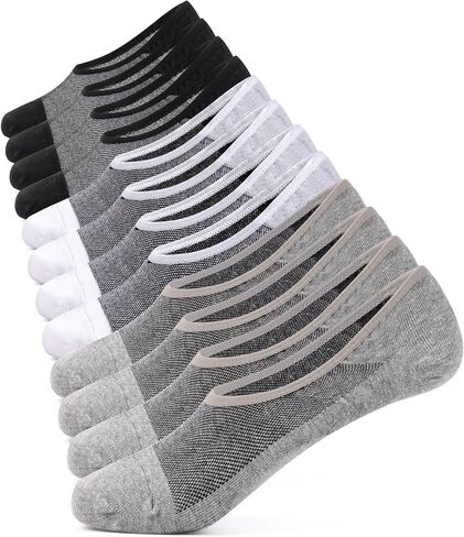 Sunm Boutique Men's No Show Socks 3/6 أزواج منخفضة الجوارب القطن غير المرئية لليافير مع مقابض غير قسيمة حجم 6-10/10-13 in Kuwait