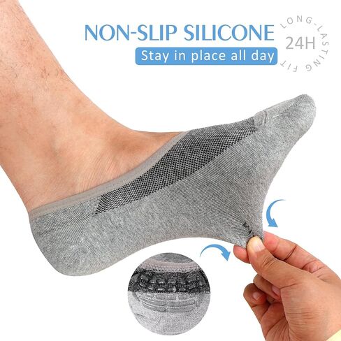 Sunm Boutique Men's No Show Socks 3/6 أزواج منخفضة الجوارب القطن غير المرئية لليافير مع مقابض غير قسيمة حجم 6-10/10-13 in Kuwait