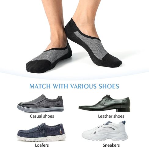 Sunm Boutique Men's No Show Socks 3/6 أزواج منخفضة الجوارب القطن غير المرئية لليافير مع مقابض غير قسيمة حجم 6-10/10-13 in Kuwait