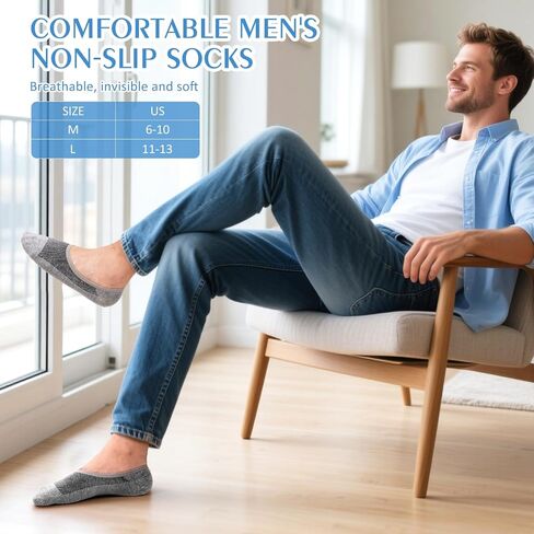 Sunm Boutique Men's No Show Socks 3/6 أزواج منخفضة الجوارب القطن غير المرئية لليافير مع مقابض غير قسيمة حجم 6-10/10-13 in Kuwait